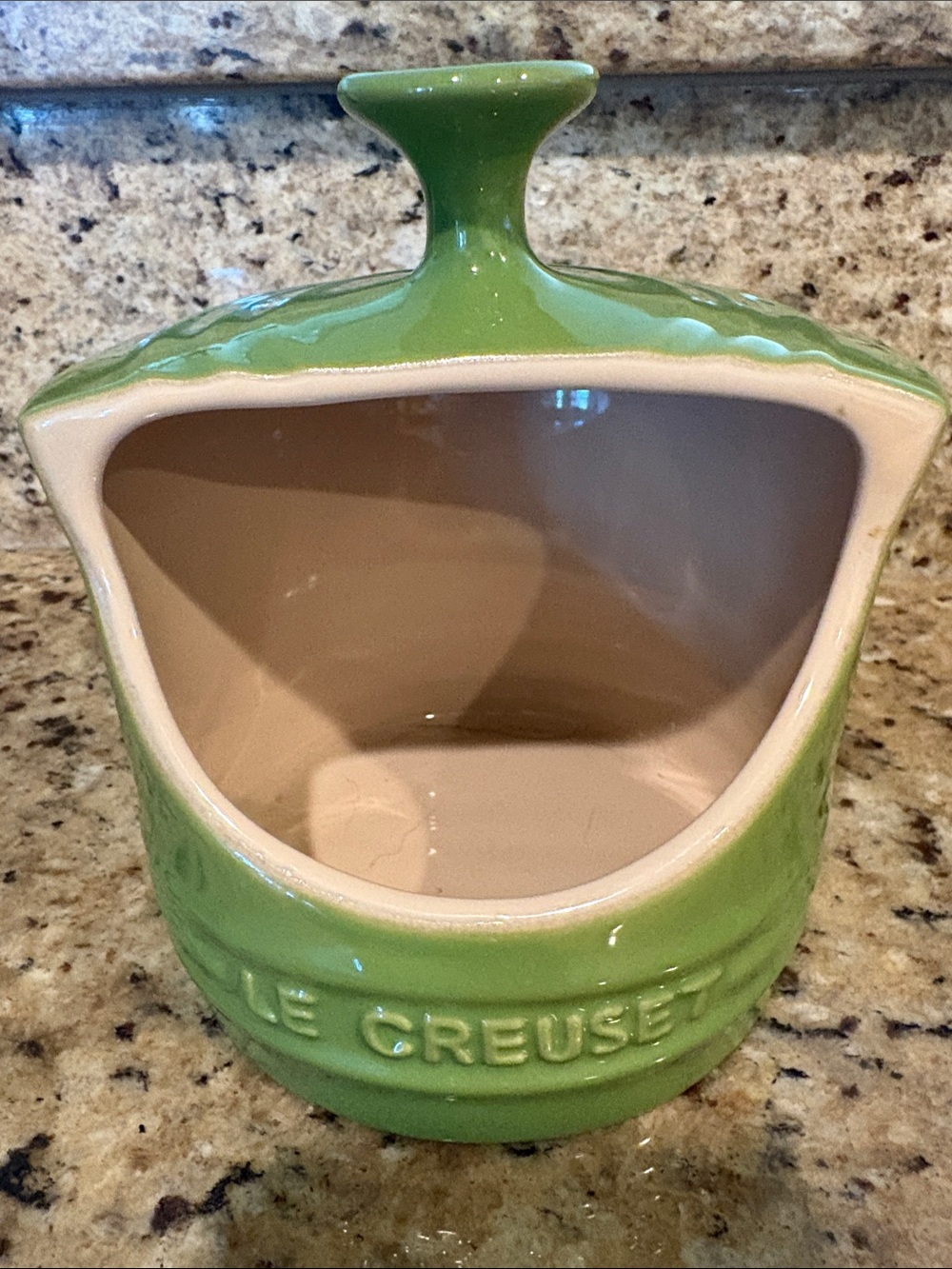 Le Creuset Green Stoneware salt holder.